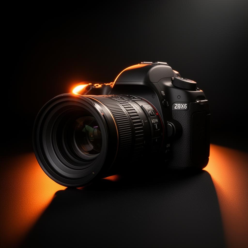 Professional DSLR camera in cinematic light