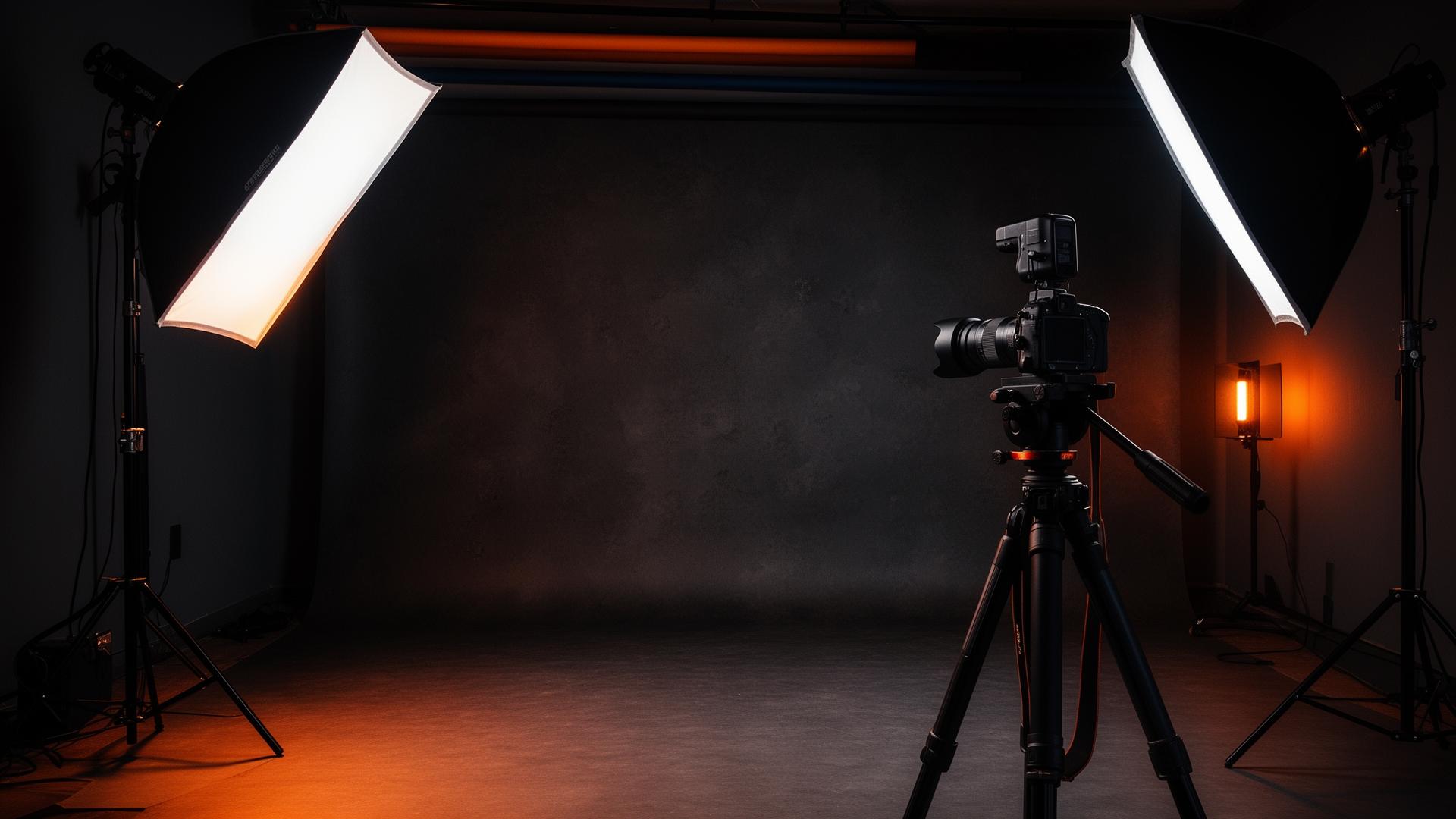 Amit Studio interior with softboxes and cinema lighting